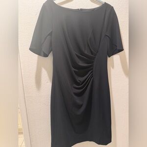 DKNY Black Midi Dress with Ruched Detail-Size 14